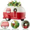 Casafield Hand Painted Ceramic Christmas Camper with Tree, Red and White Pre-Lit RV Trailer with Green Tree and 16 Multi Color Lights